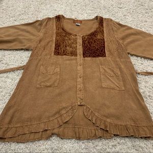 Scully Tan blouse with velvet and stitching XXL